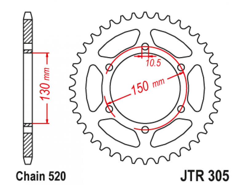 Pinion JT (spate) JTR305 46 dinti - XJ6 Div.'09-/NX650Domin.'95-