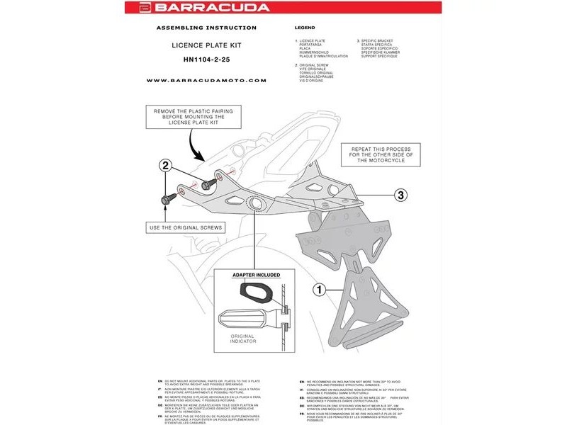 Kit suport numar de inmatriculare BARRACUDA specific OEM HONDA HORNET 1000 (2025)