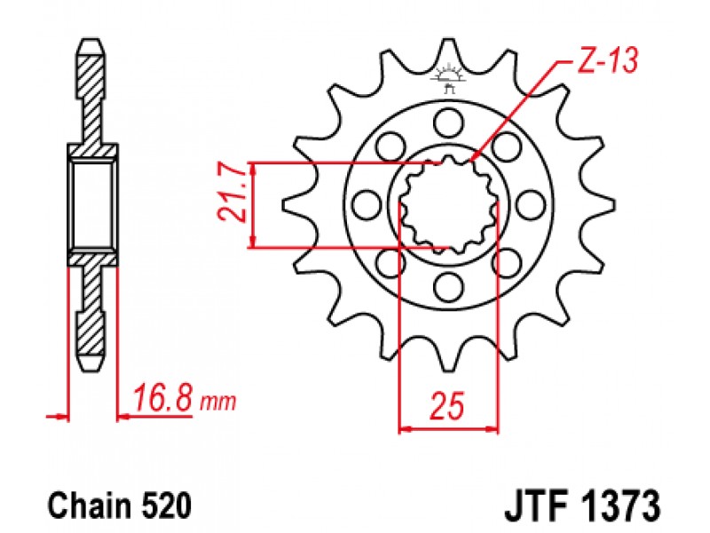 Pinion fata JT JTF 1373-17RB 17T, 520 rubber cushioned