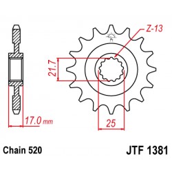 Pinion fata JT JTF 1381-16RB 16T, 520 rubber cushioned Pinion fata JT JTF 1381-16RB 16T, 520 rubber cushioned