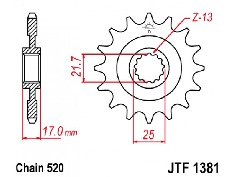 Pinion fata JT JTF 1381-16RB 16T, 520 rubber cushioned Pinion fata JT JTF 1381-16RB 16T, 520 rubber cushioned