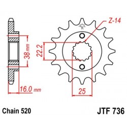 Pinion fata JT JTF 736-16 16T, 520 Pinion fata JT JTF 736-16 16T, 520