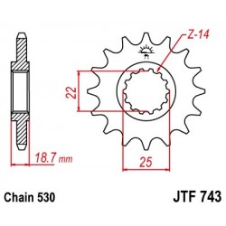 Pinion fata JT JTF 743-15RB 15T, 530 rubber cushioned Pinion fata JT JTF 743-15RB 15T, 530 rubber cushioned
