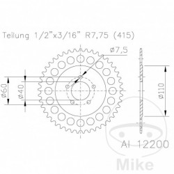 Aluminium rear sprocket JMT 46T, 415 argintiu Aluminium rear sprocket JMT 46T, 415 argintiu