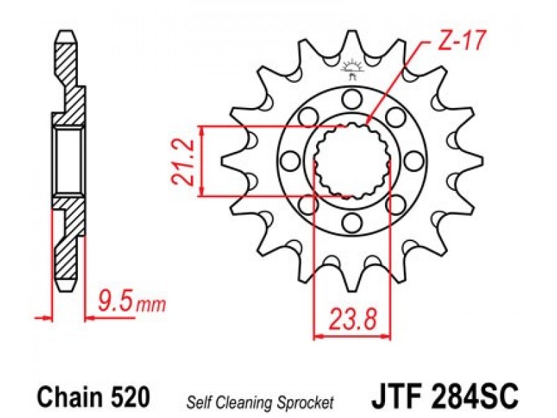 Pinion fata JT JTF 284-13SC 13T, 520 Self Cleaning Lightweight Pinion fata JT JTF 284-13SC 13T, 520 Self Cleaning Lightweight