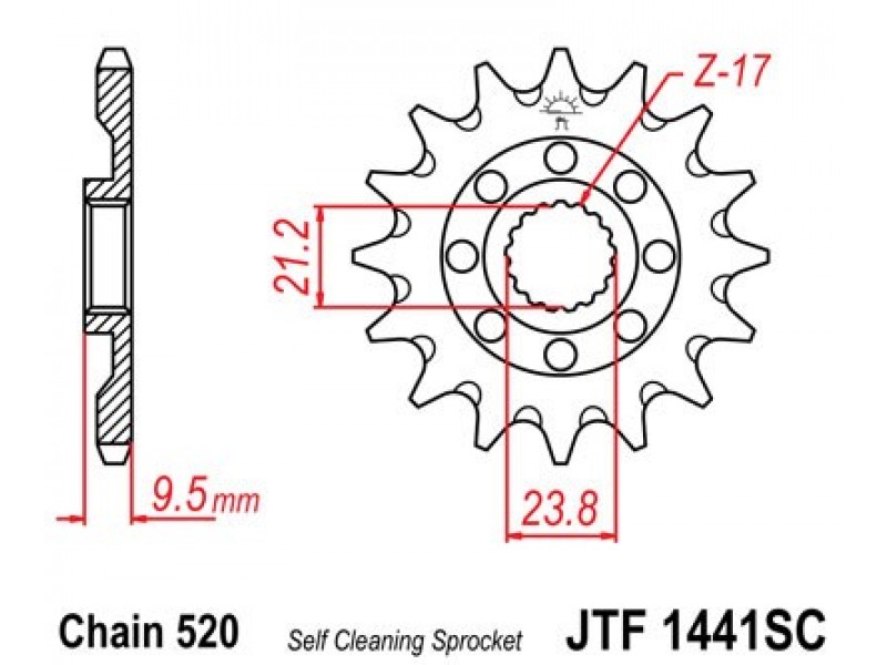 Pinion fata JT JTF 1441-14SC 14T, 520 Self Cleaning Lightweight