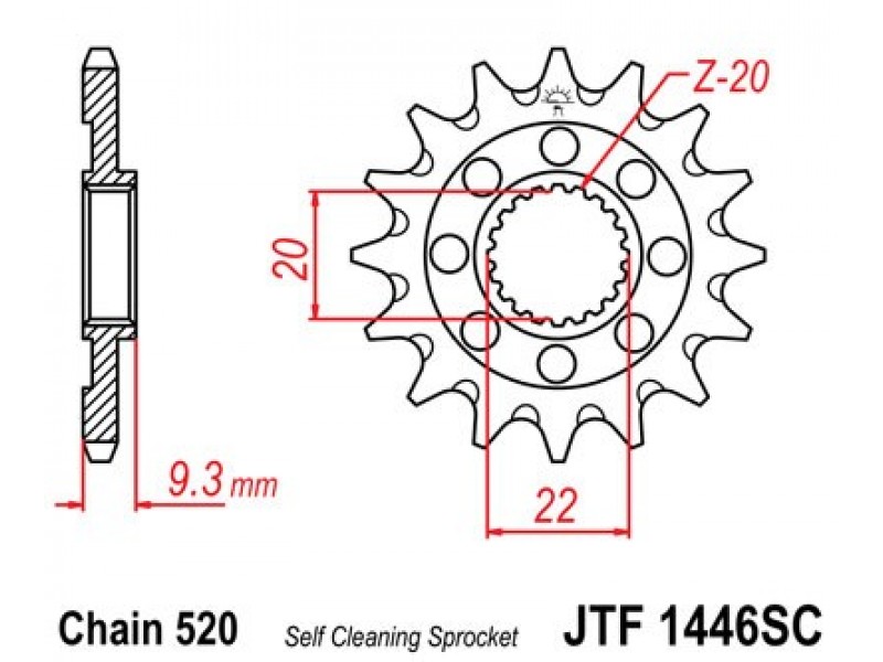 Pinion fata JT JTF 1446-13SC 13T, 520 Self Cleaning Lightweight
