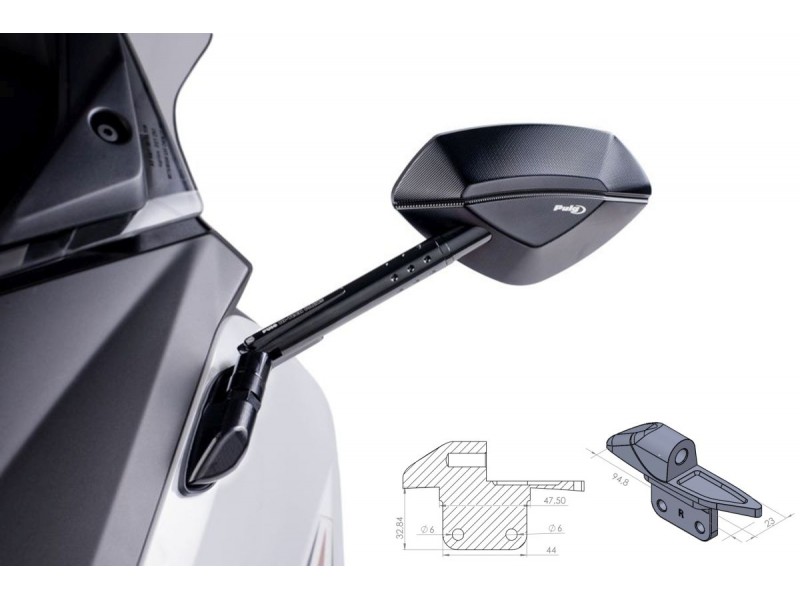 Mirror adaptor PUIG ADAPTER LEFT SIDE FOR FAIRING TMAX 12'-13 9573N Negru to fairing