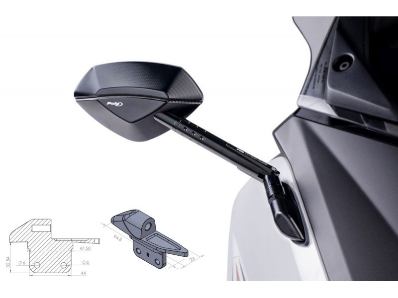 Mirror adaptor PUIG ADAPTER RIGHT SIDE FOR FAIRING TMAX 12'-13' 9574N Negru to fairing