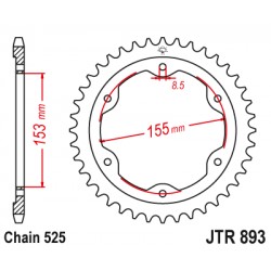 Foaie spate JT JTR 893-38ZBK 38T, 525 Black zinc Foaie spate JT JTR 893-38ZBK 38T, 525 Black zinc