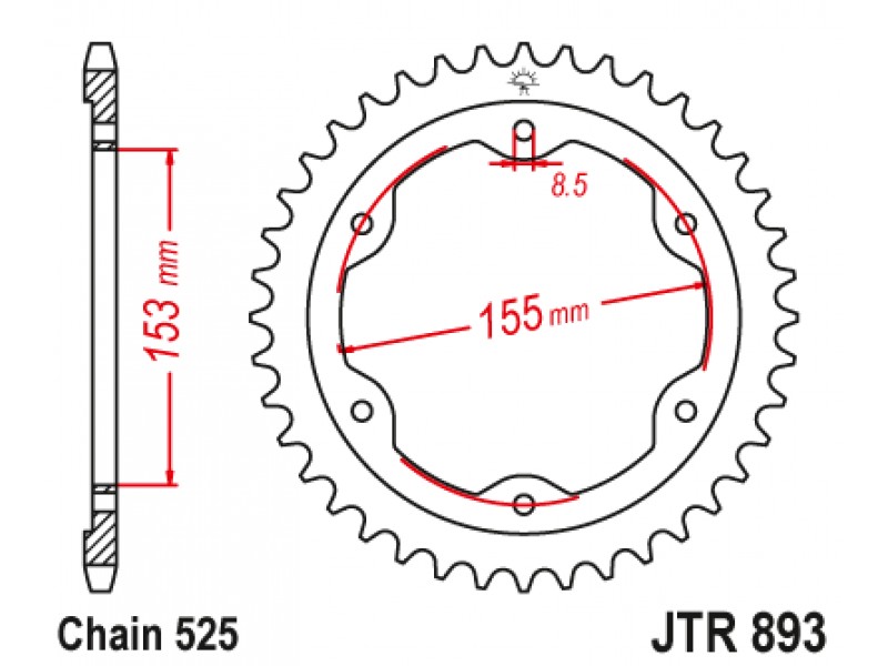 Foaie spate JT JTR 893-38ZBK 38T, 525 Black zinc Foaie spate JT JTR 893-38ZBK 38T, 525 Black zinc
