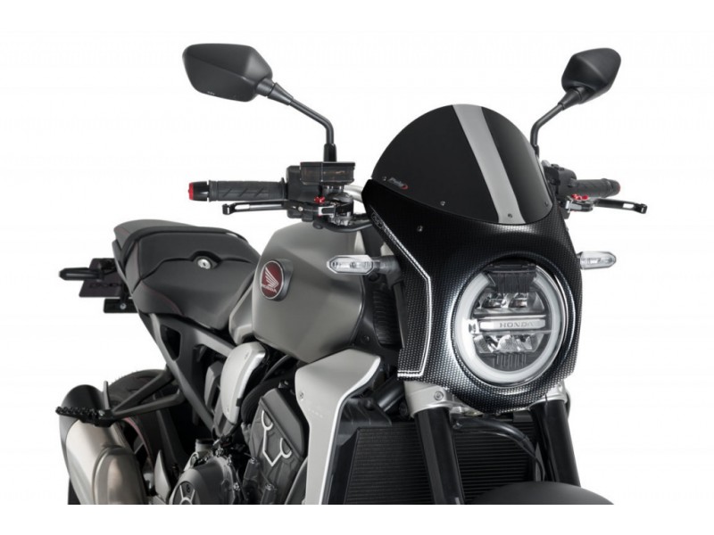 Windshield PUIG SEMI-FAIRING 3143N carbon look Negru
