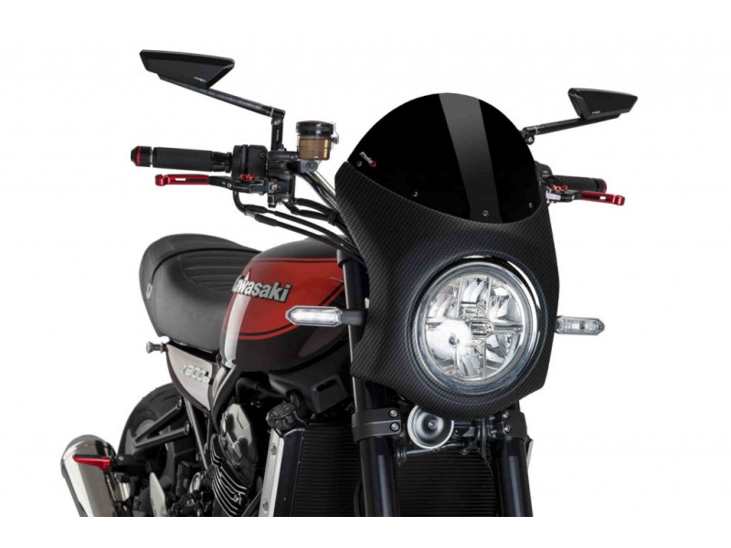 Windshield PUIG SEMI-FAIRING 9596N carbon look Negru