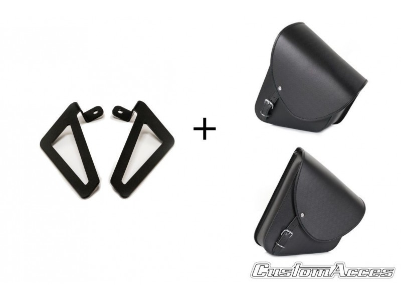 Leather saddlebag CUSTOMACCES BARCELONA APB002N Negru pair, with universal support
