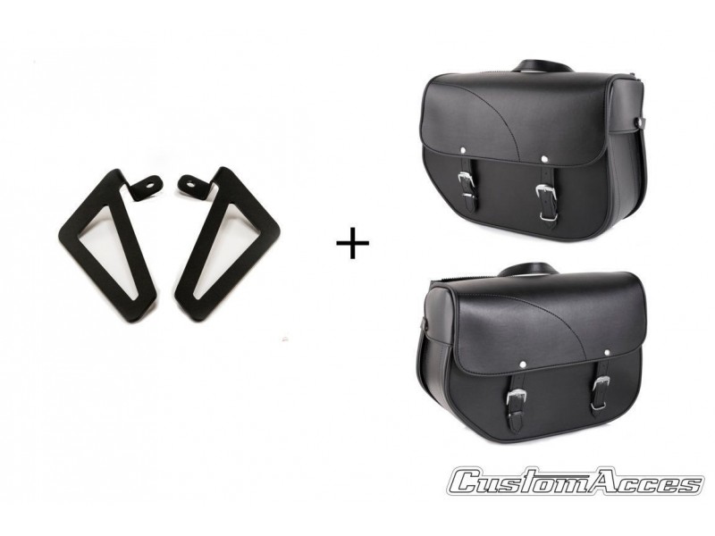 Leather saddlebag CUSTOMACCES SANT LOUIS APS002N Negru pair, with universal support