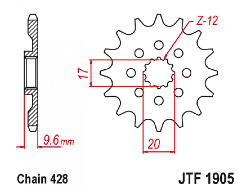 Pinion fata JT JTF 1905-14 14T, 428 Pinion fata JT JTF 1905-14 14T, 428