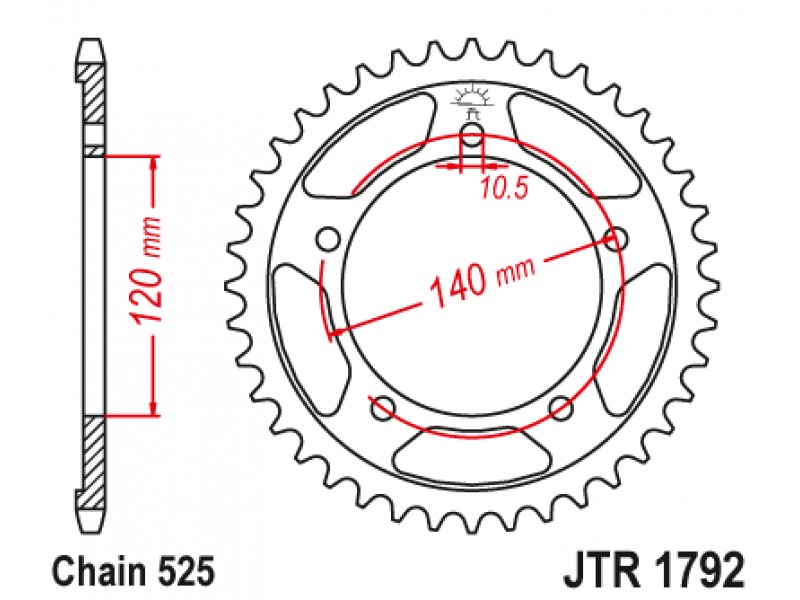 Foaie spate JT JTR 1792-43ZBK 43T, 525 Black Zinc