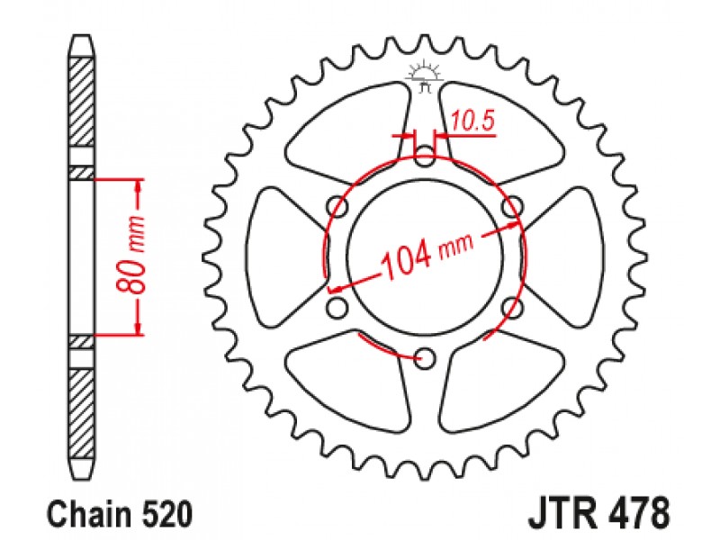 Foaie spate JT JTR 478-46ZBK 46T, 520 Black Zinc