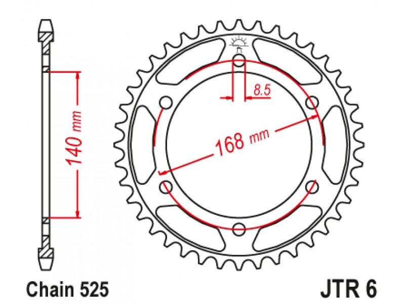 Foaie spate JT JTR 6-42ZBK 42T, 525 Black Zinc Foaie spate JT JTR 6-42ZBK 42T, 525 Black Zinc