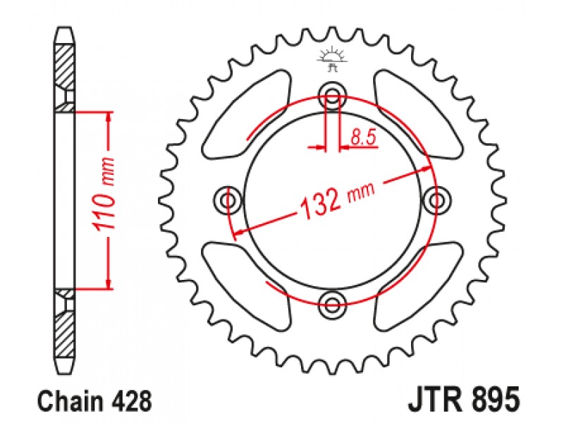Foaie spate JT JTR 895-49ZBK 49T, 428 Black Zinc