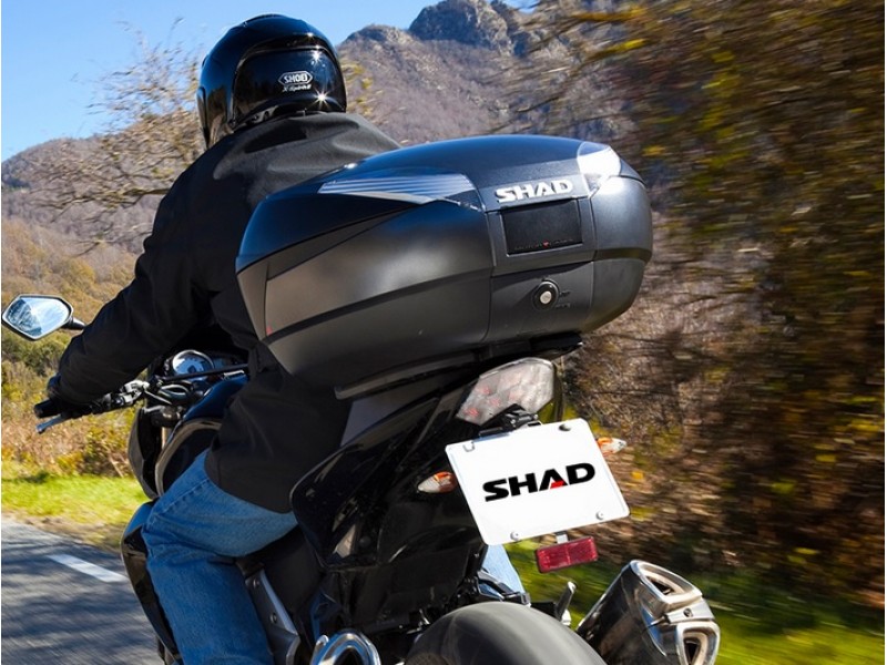 Top case SHAD SH48 D0B48306R Gri inchis with backrest, carbon cover and PREMIUM SMART lock