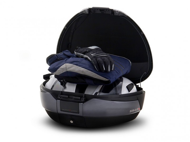 Top case SHAD SH48 D0B48306R Gri inchis with backrest, carbon cover and PREMIUM SMART lock