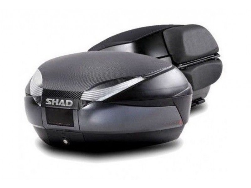 Top case SHAD SH48 D0B48306R Gri inchis with backrest, carbon cover and PREMIUM SMART lock