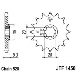 Pinion fata JT JTF 1450-14 14T, 520 Pinion fata JT JTF 1450-14 14T, 520