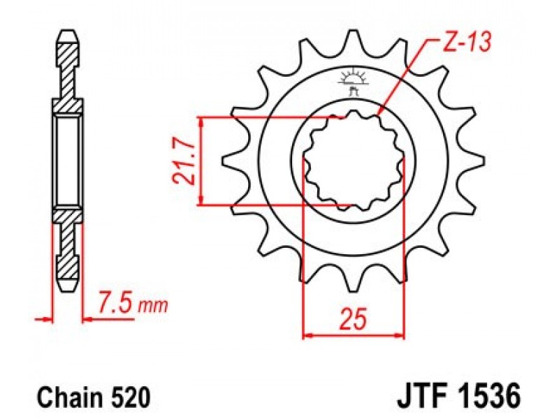 Pinion fata JT JTF 1536-16RB 16T, 520 rubber cushioned