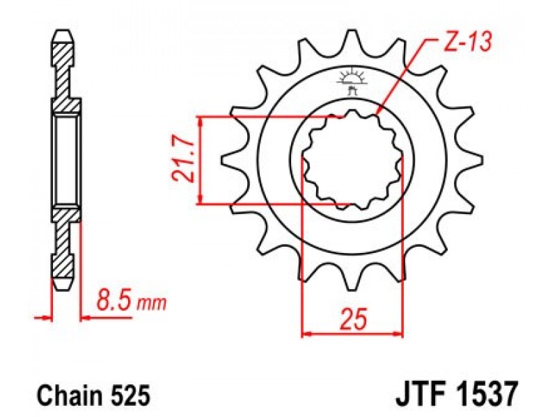Pinion fata JT JTF 1537-15RB 15T, 525 rubber cushioned