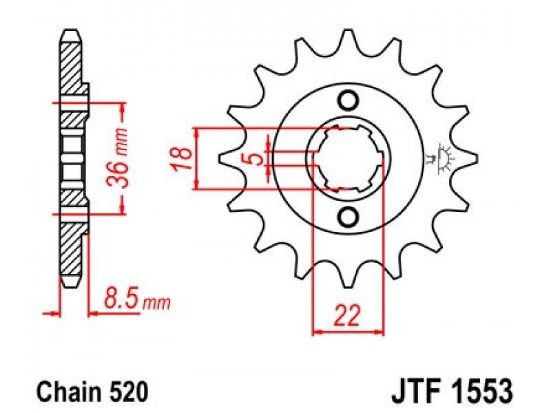 Pinion fata JT JTF 1553-15 15T, 520 Pinion fata JT JTF 1553-15 15T, 520