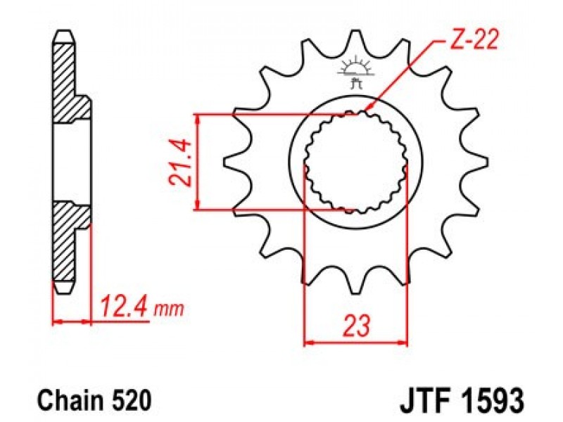 Pinion fata JT JTF 1593-14 14T, 520 Pinion fata JT JTF 1593-14 14T, 520