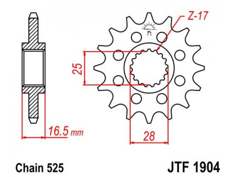 Pinion fata JT JTF 1904-16RB 16T, 525 rubber cushioned Pinion fata JT JTF 1904-16RB 16T, 525 rubber cushioned