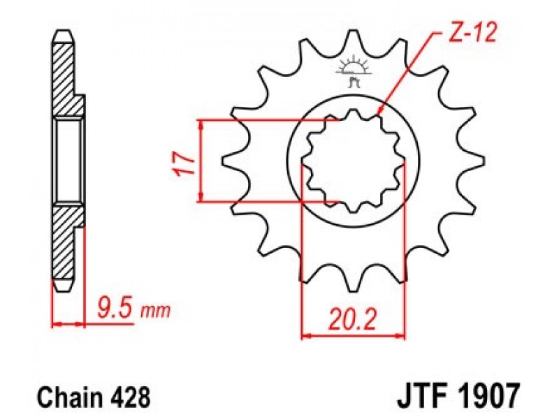 Pinion fata JT JTF 1907-13 13T, 428 Pinion fata JT JTF 1907-13 13T, 428