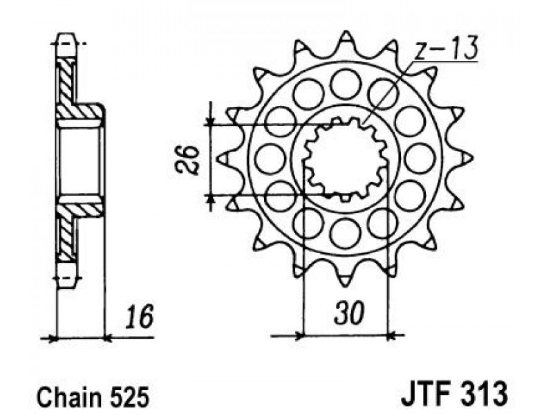Pinion fata JT JTF 313-16 16T, 525