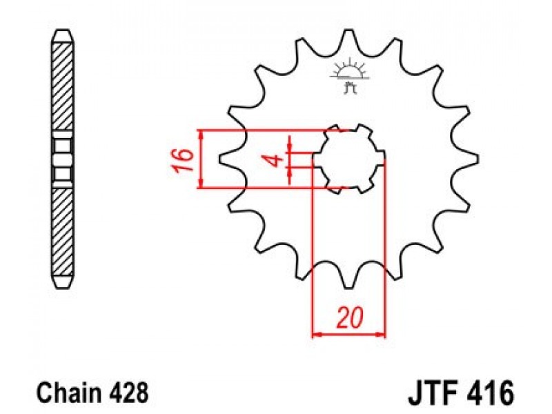 Pinion fata JT JTF 416-14 14T, 428 Pinion fata JT JTF 416-14 14T, 428