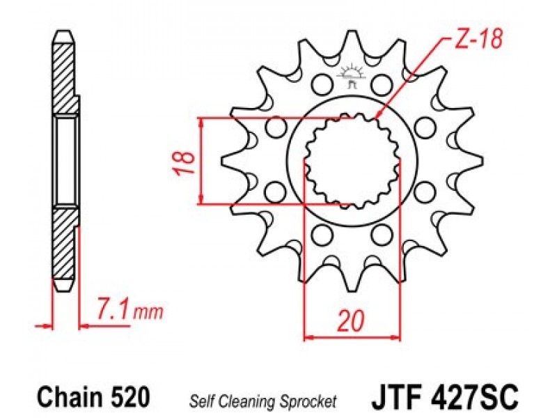 Pinion fata JT JTF 427-13SC 13T, 520 Self Cleaning Lightweight Pinion fata JT JTF 427-13SC 13T, 520 Self Cleaning Lightweight