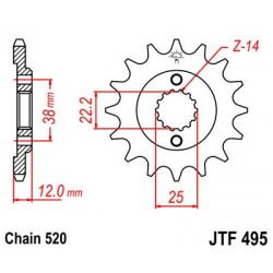 Pinion fata JT JTF 495-15 15T, 520 Pinion fata JT JTF 495-15 15T, 520