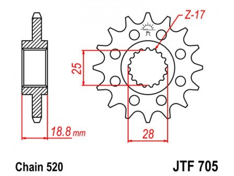 Pinion fata JT JTF 705-16 16T, 520 Pinion fata JT JTF 705-16 16T, 520