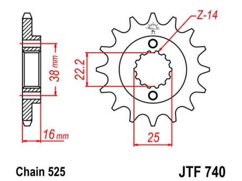 Pinion fata JT JTF 740-16 16T, 525 Pinion fata JT JTF 740-16 16T, 525