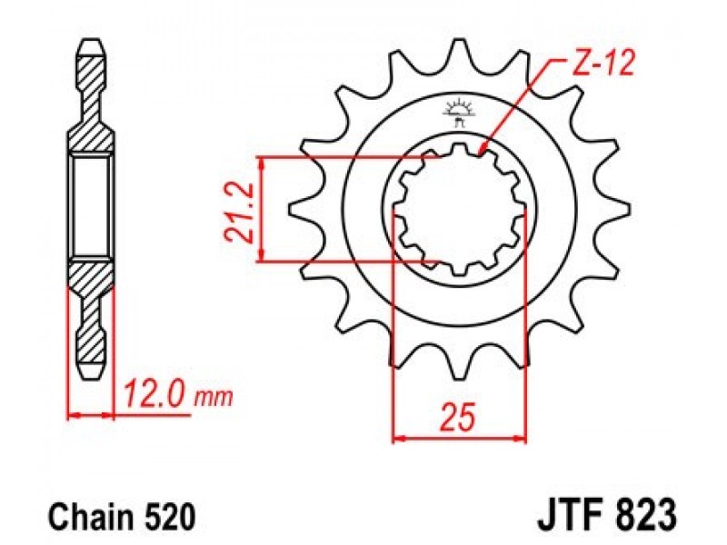 Pinion fata JT JTF 823-12 12T, 520 Pinion fata JT JTF 823-12 12T, 520