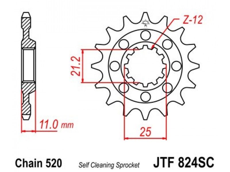 Pinion fata JT JTF 824-14SC 14T, 520 Self Cleaning Lightweight Pinion fata JT JTF 824-14SC 14T, 520 Self Cleaning Lightweight