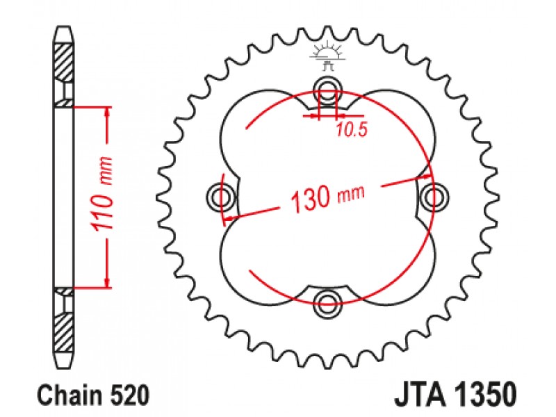 Foaie spate ALU JT JTA 1350-39BLK 39T, 520 Negru