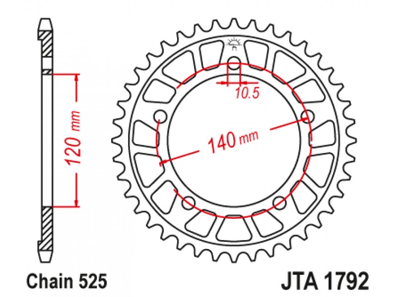 Foaie spate ALU JT JTA 1792-43BLK 43T, 525 Negru Foaie spate ALU JT JTA 1792-43BLK 43T, 525 Negru