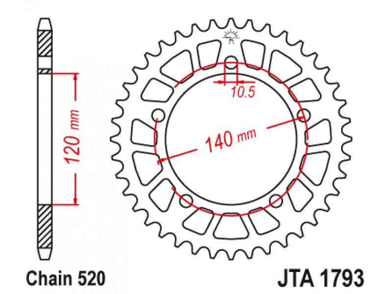 Foaie spate ALU JT JTA 1793-44BLK 44T, 520 Negru