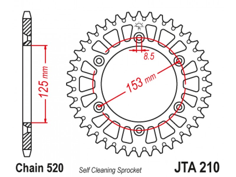 Foaie spate ALU JT JTA 210-40RED 40T, 520 Rosu