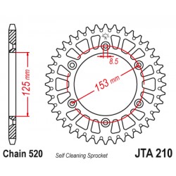 Foaie spate ALU JT JTA 210-42RED 42T, 520 Rosu
