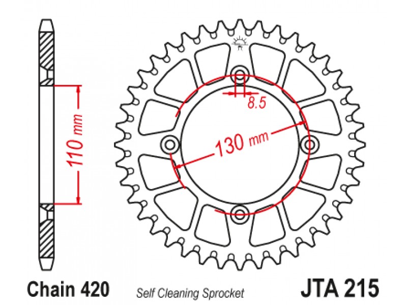 Foaie spate ALU JT JTA 215-55RED 55T, 420 Rosu