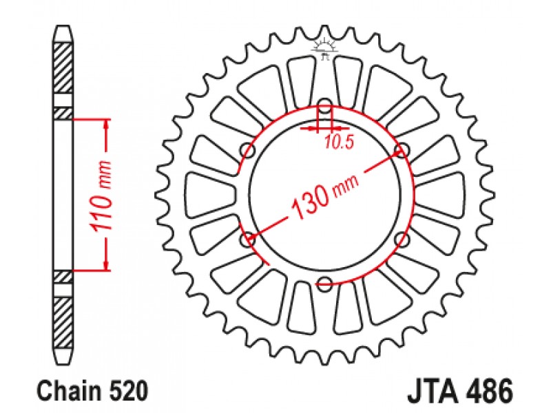 Foaie spate ALU JT JTA 486-49BLK 49T, 520 Negru Foaie spate ALU JT JTA 486-49BLK 49T, 520 Negru