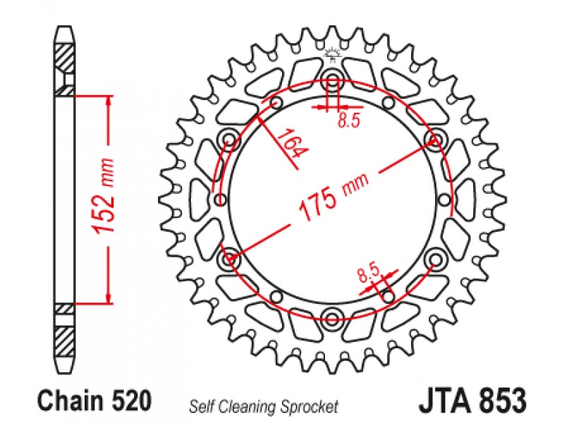 Foaie spate ALU JT JTA 853-46BLK 46T, 520 Negru Foaie spate ALU JT JTA 853-46BLK 46T, 520 Negru